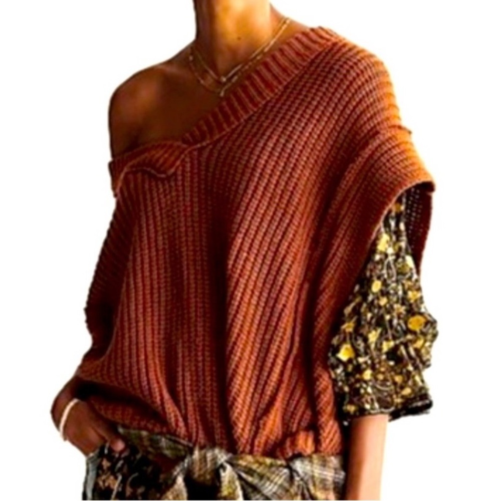 Free People Rust Clyde Oversized Sleeveless Sweater